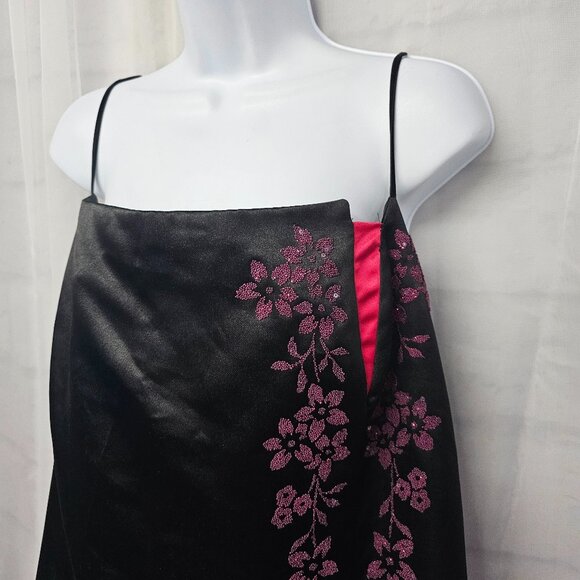 Vintage Kasia for Debut Y2K Black Satin Evening Gown Lace Up Beaded Maxi 22 - Picture 2 of 10